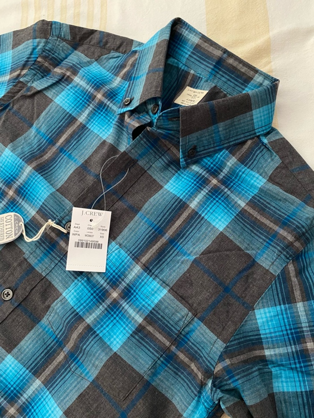 J. Crew NWT🧞‍♂️Turquoise Plaid Heathered 100% Cotton Shirting XS